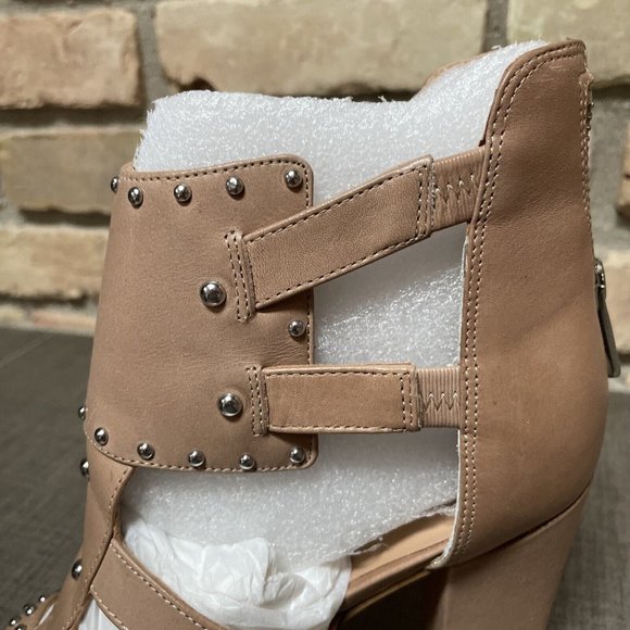 belle by sigerson morrison High Heel Tan Studded Leather Cage Sandals Nib 8 - Picture 7 of 15